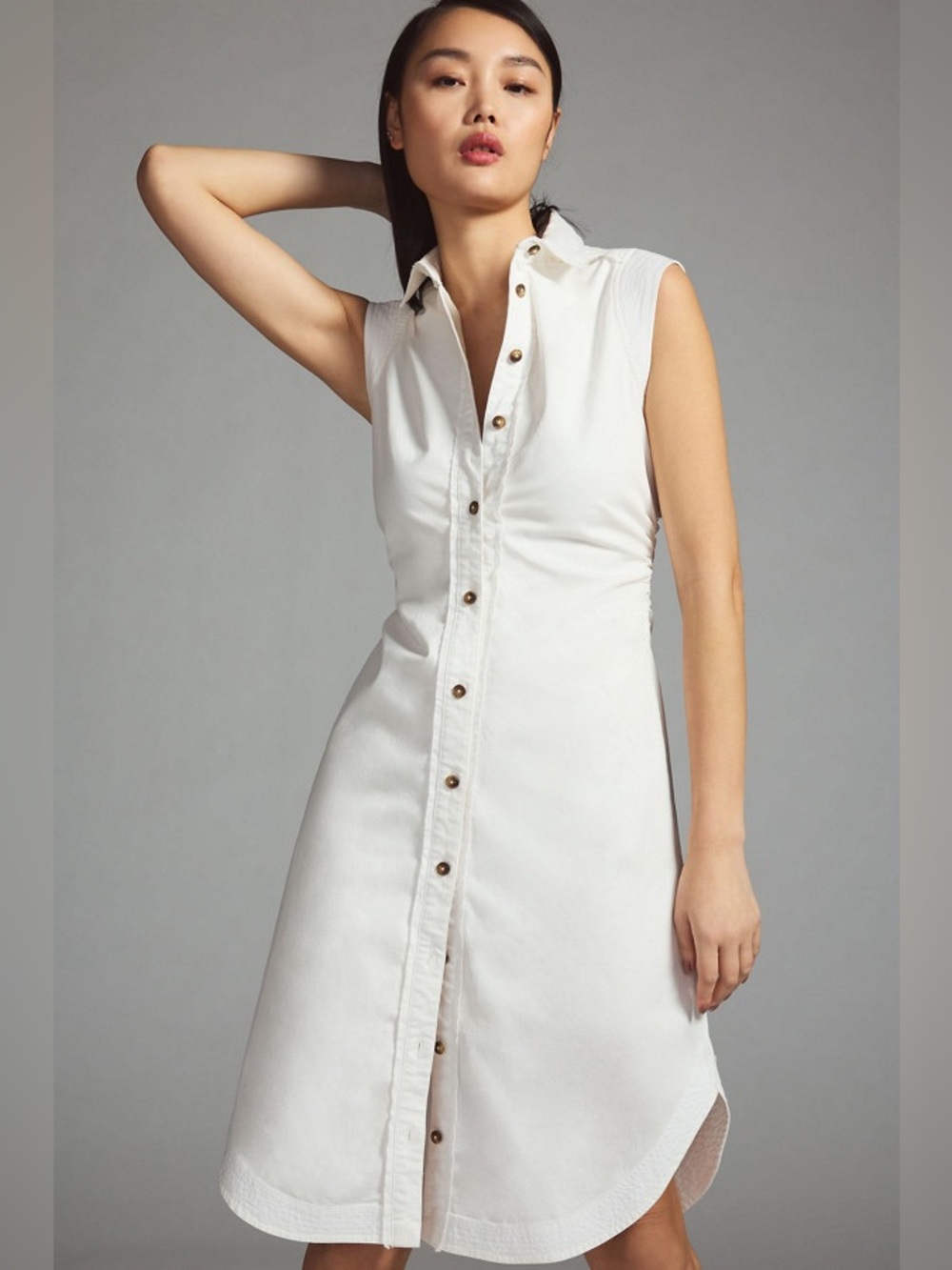 Pilcro Sleeveless White Button-Front Midi Dress